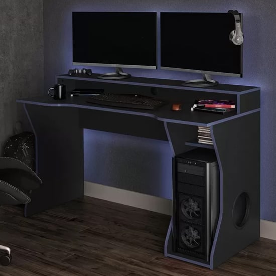 Product photograph of Enzi Wooden Gaming Desk In Black And Blue from Furniture in Fashion