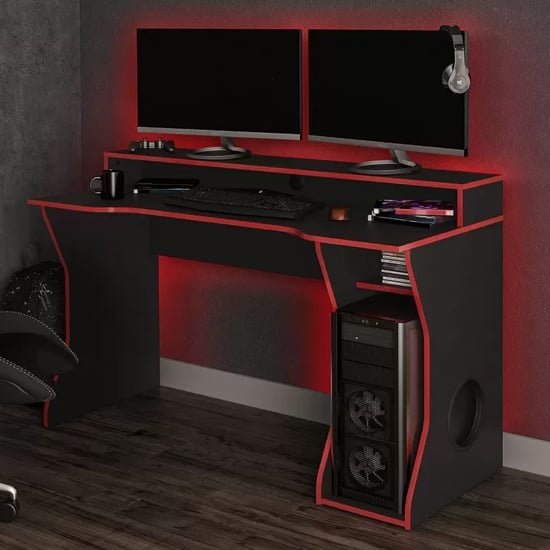 Enzi Wooden Gaming Desk In Black And Red