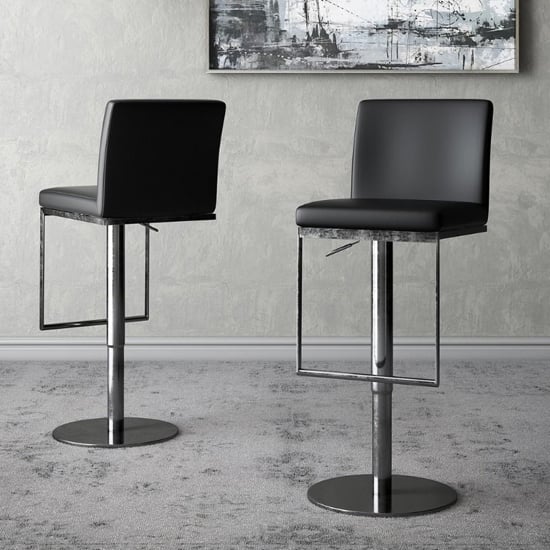 Product photograph of Eccles Black Faux Leather Gas-lift Bar Stools In Pair from Furniture in Fashion