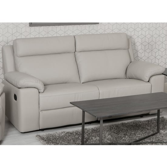 Enzo Faux Leather 3 Seater Recliner Sofa In Putty