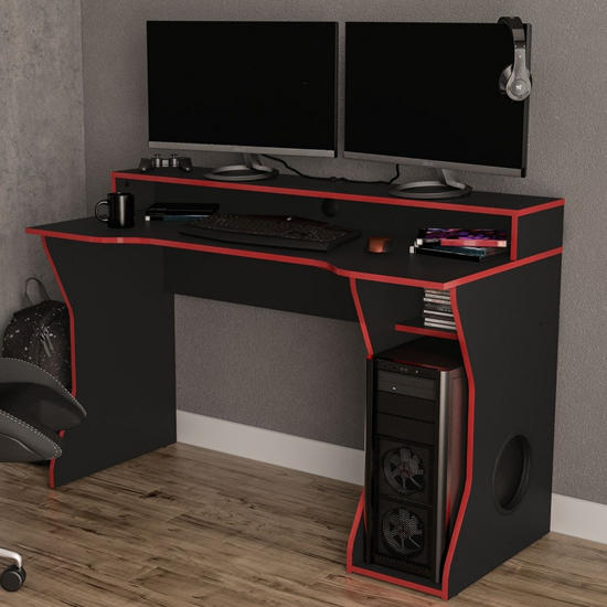 Read more about Enzo wooden gaming desk in black and red