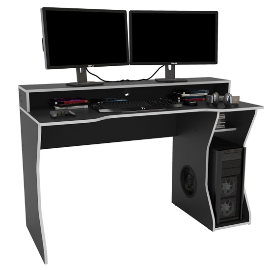 Enzo Wooden Gaming Desk In Black And Silver_2