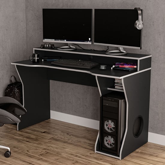 Enzo Wooden Gaming Desk In Black And Silver_1