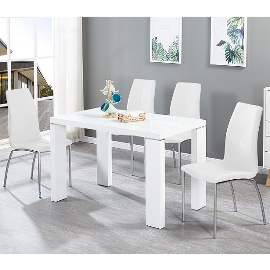 Read more about Enzo glass dining table small in white gloss with 4 opal chairs