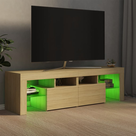 Enzo Wooden TV Stand In Sonoma Oak With LED Lights