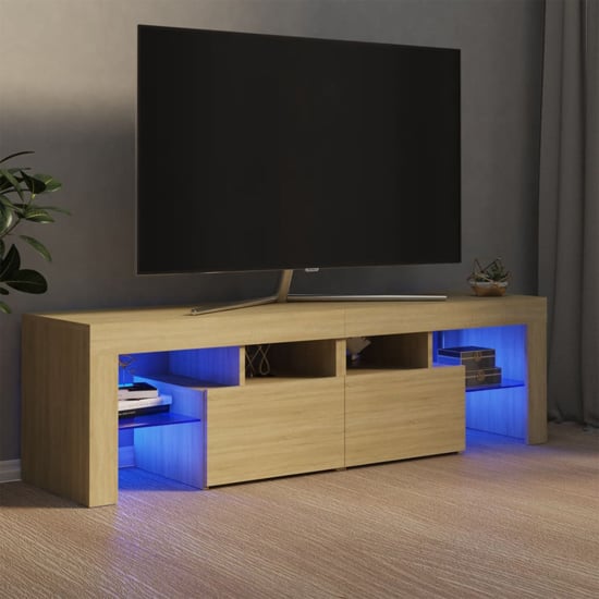 Product photograph of Enzo Wooden Tv Stand In Sonoma Oak With Led Lights from Furniture in Fashion