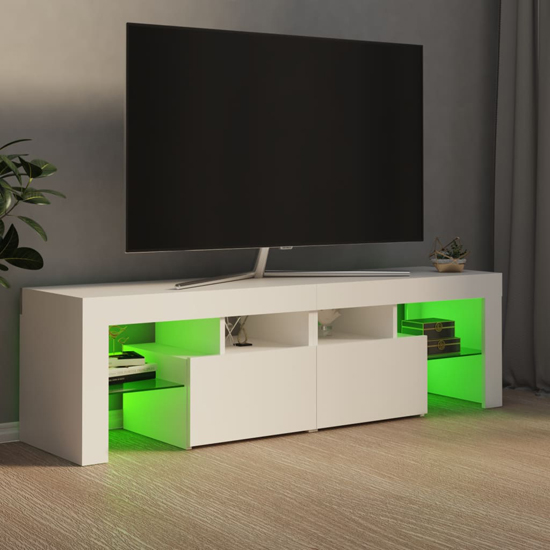 Enzo Wooden TV Stand In White With LED Lights
