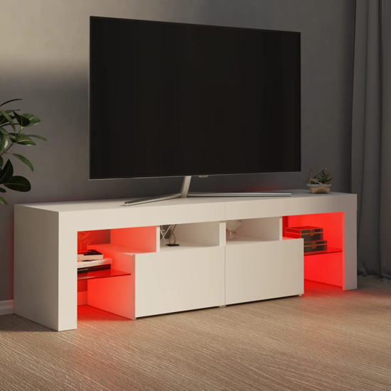 Enzo Wooden TV Stand In White With LED Lights