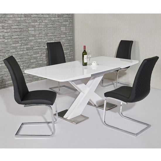 Enzo Extendable Dining Table White Gloss And 6 Orly Black Chairs