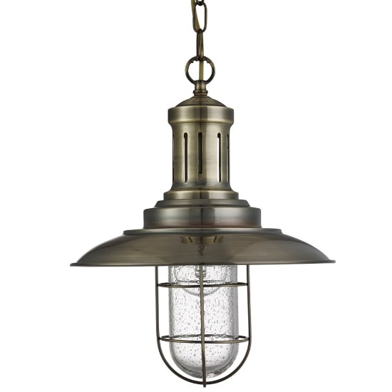 Eos Fisherman Ceiling Light In Antique Brass With Caged Shade