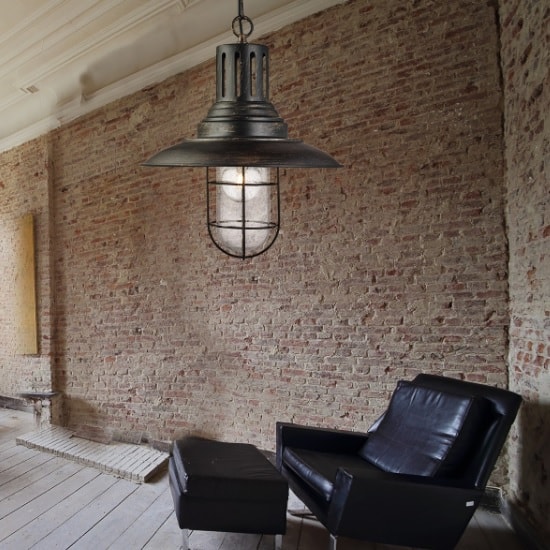 Eos Fisherman Ceiling Light In Black Gold With Caged Shade