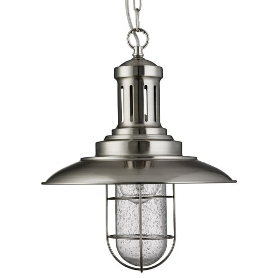 Eos Fisherman Ceiling Light In Satin Silver With Caged Shade