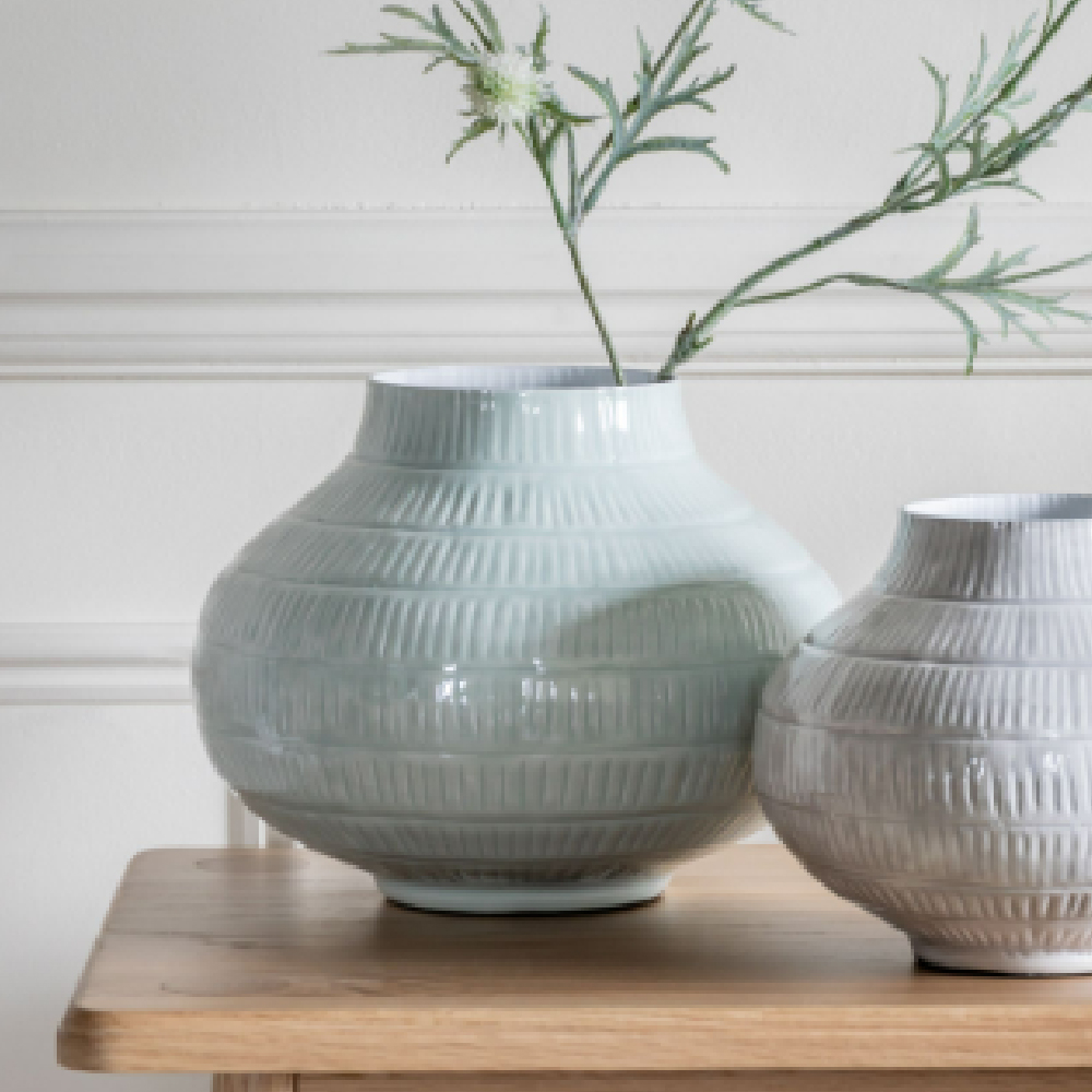 Ephrata Large Iron Textured Pattern Vase In Sage