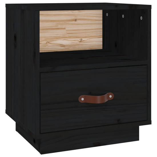 Epix Pine Wood Bedside Cabinet With 1 Drawer In Black