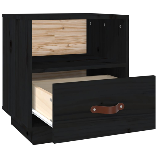 Epix Pine Wood Bedside Cabinet With 1 Drawer In Black