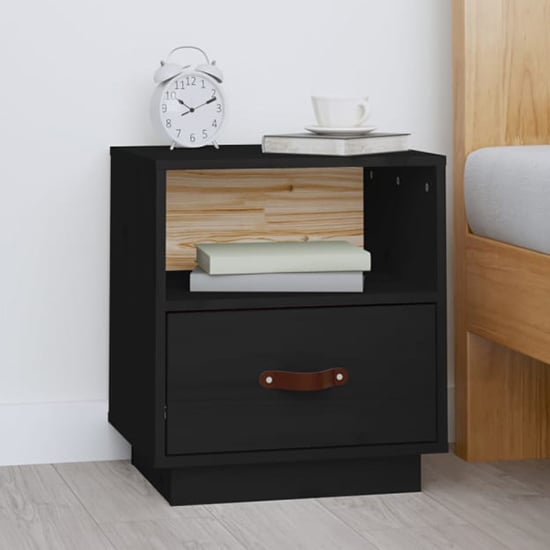 Read more about Epix pine wood bedside cabinet with 1 drawer in black