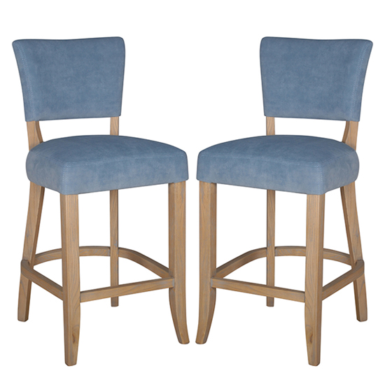 Epping blue velvet bar chairs with wooden legs in pair £499.95 go