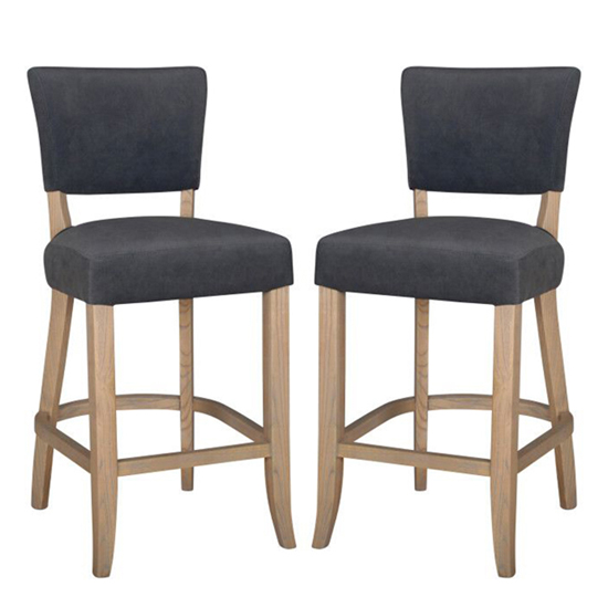 Epping Dark Grey Velvet Bar Chairs With Wooden Legs In Pair