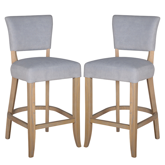 Epping Light Grey Velvet Bar Chairs With Wooden Legs In Pair