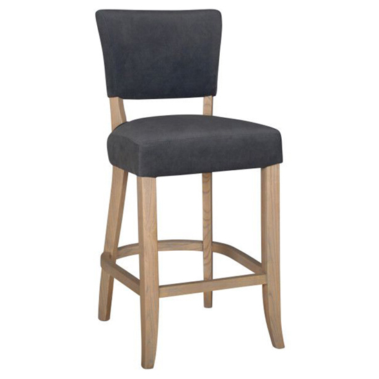 Epping Velvet Bar Chair In Dark Grey With Solid Wooden Legs