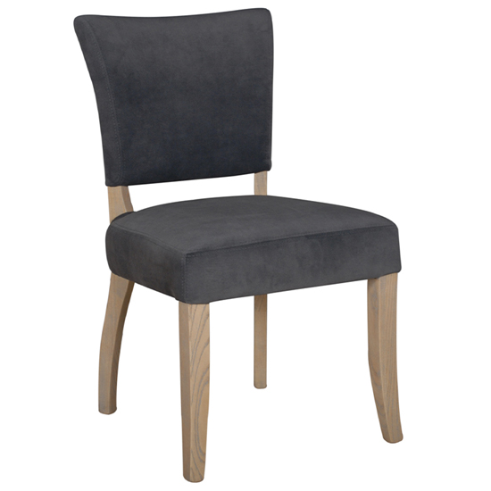 Epping Velvet Dining Chair In Dark Grey With Solid Wooden Legs