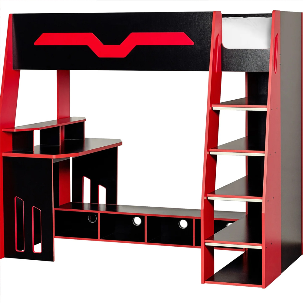 Epping Wooden Gaming Highsleeper Bed - Black And Red