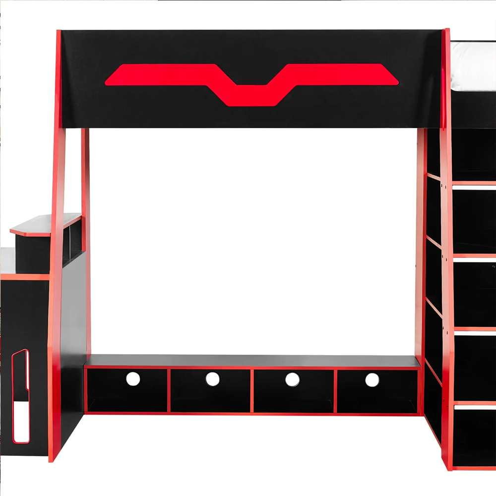 Epping Wooden Gaming Highsleeper Bed - Black And Red