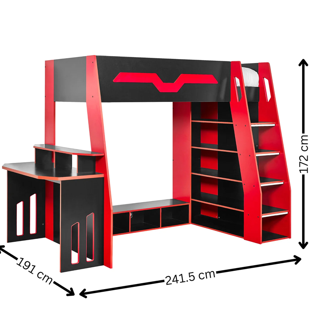 Epping Wooden Gaming Highsleeper Bed - Black And Red