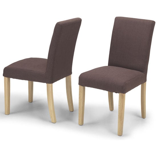 Read more about Exotic brown fabric dining chairs in a pair with natural legs