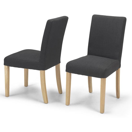 Photo of Exotic dark grey fabric dining chairs in a pair with natural leg