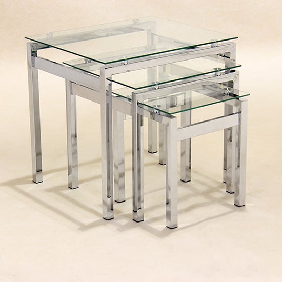 Read more about Eleanor clear glass nest of 3 tables with chrome frame