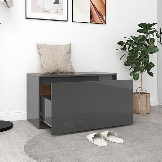 Erasto High Gloss Hallway Seating Bench In Grey Furniture in Fashion