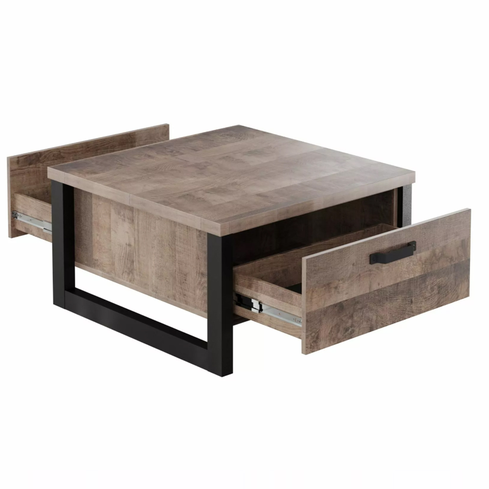 Erbil Square Wooden Coffee Table With 2 Drawers In Tobacco Oak