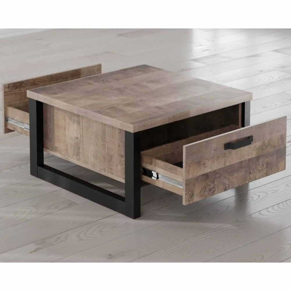 Erbil Square Wooden Coffee Table With 2 Drawers In Tobacco Oak