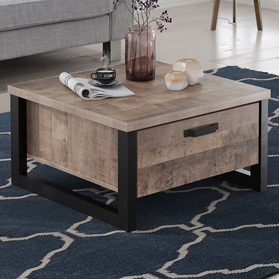 Product photograph of Erbil Wooden Coffee Table With 1 Drawer In Tobacco Oak from Furniture in Fashion
