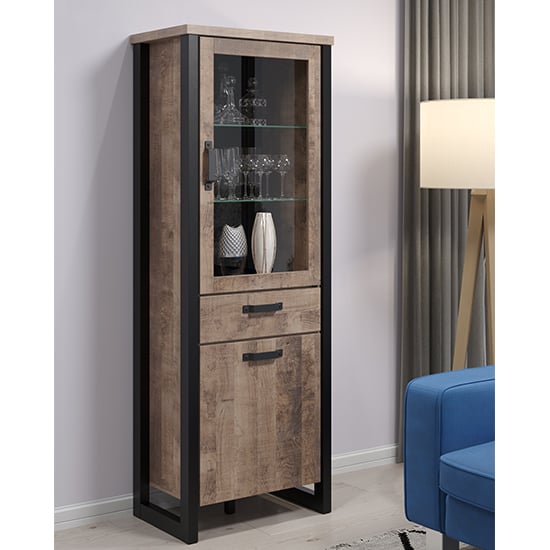 Product photograph of Erbil Wooden Display Cabinet With 2 Doors In Tobacco Oak from Furniture in Fashion