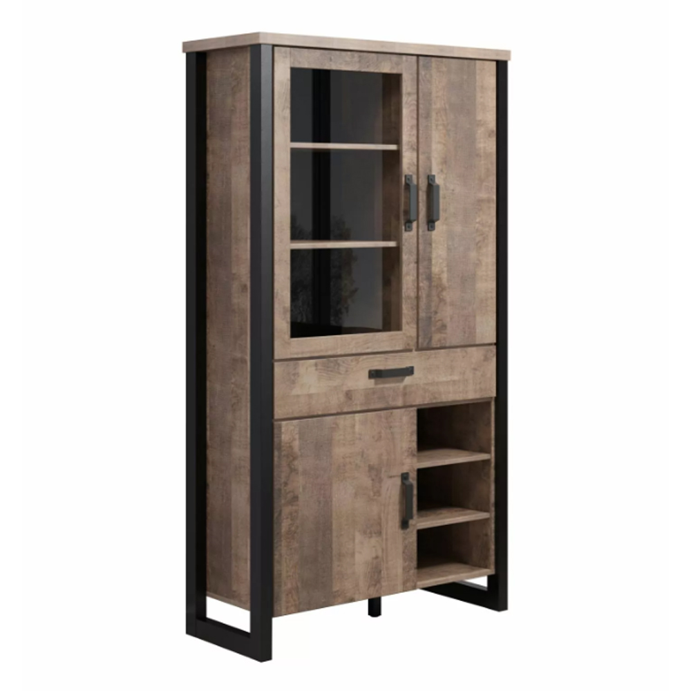 Erbil Wooden Display Cabinet With 3 Doors In Tobacco Oak