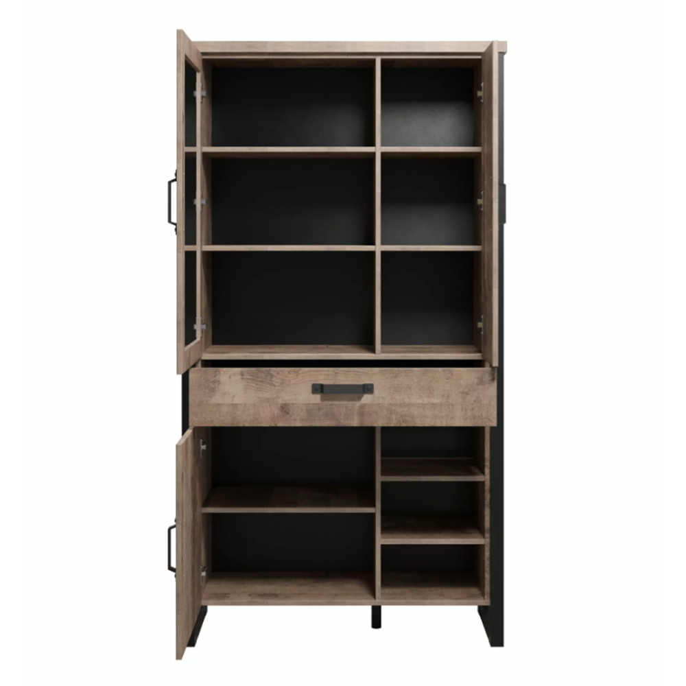 Erbil Wooden Display Cabinet With 3 Doors In Tobacco Oak