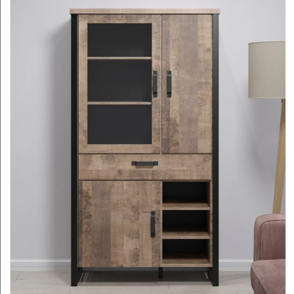 Erbil Wooden Display Cabinet With 3 Doors In Tobacco Oak