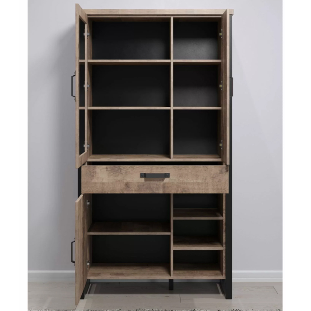 Erbil Wooden Display Cabinet With 3 Doors In Tobacco Oak