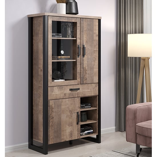 Product photograph of Erbil Wooden Display Cabinet With 3 Doors In Tobacco Oak from Furniture in Fashion
