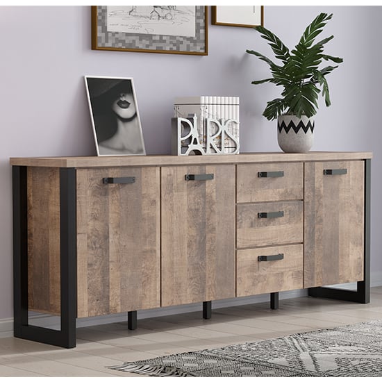Photo of Erbil wooden sideboard with 3 doors 3 drawers in tobacco oak