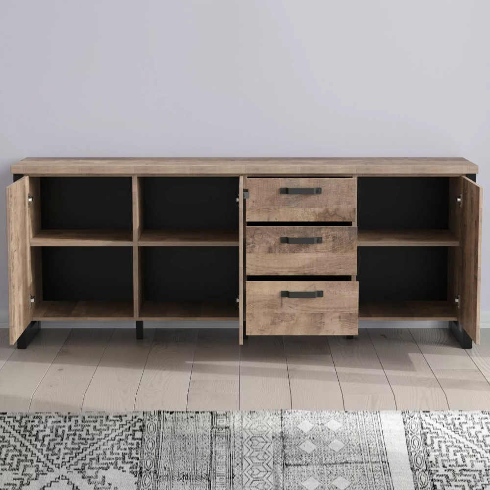 Erbil Wooden Sideboard With 3 Doors 3 Drawers In Tobacco Oak