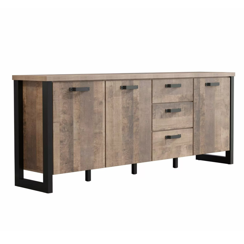 Erbil Wooden Sideboard With 3 Doors 3 Drawers In Tobacco Oak