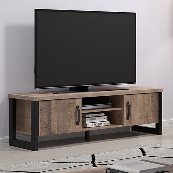 Product photograph of Erbil Wooden Tv Stand With 2 Doors And Shelf In Tobacco Oak from Furniture in Fashion