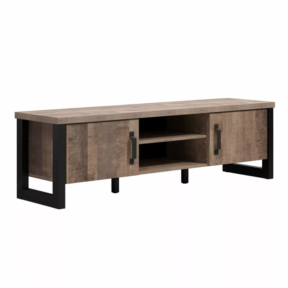 Erbil Wooden TV Stand With 2 Doors And Shelf In Tobacco Oak