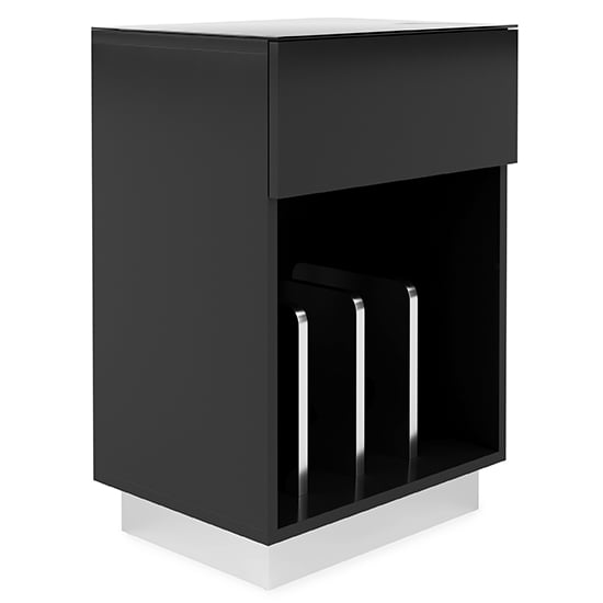 Ercis High Gloss Turntable Stand With 1 Drawers In Black_3