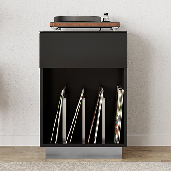 Read more about Ercis high gloss turntable stand with 1 drawers in black