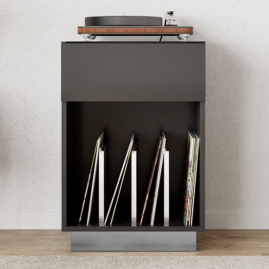 Photo of Ercis high gloss turntable stand with 1 drawers in grey