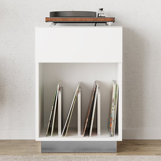 Ercis High Gloss Turntable Stand With 1 Drawers In White_1